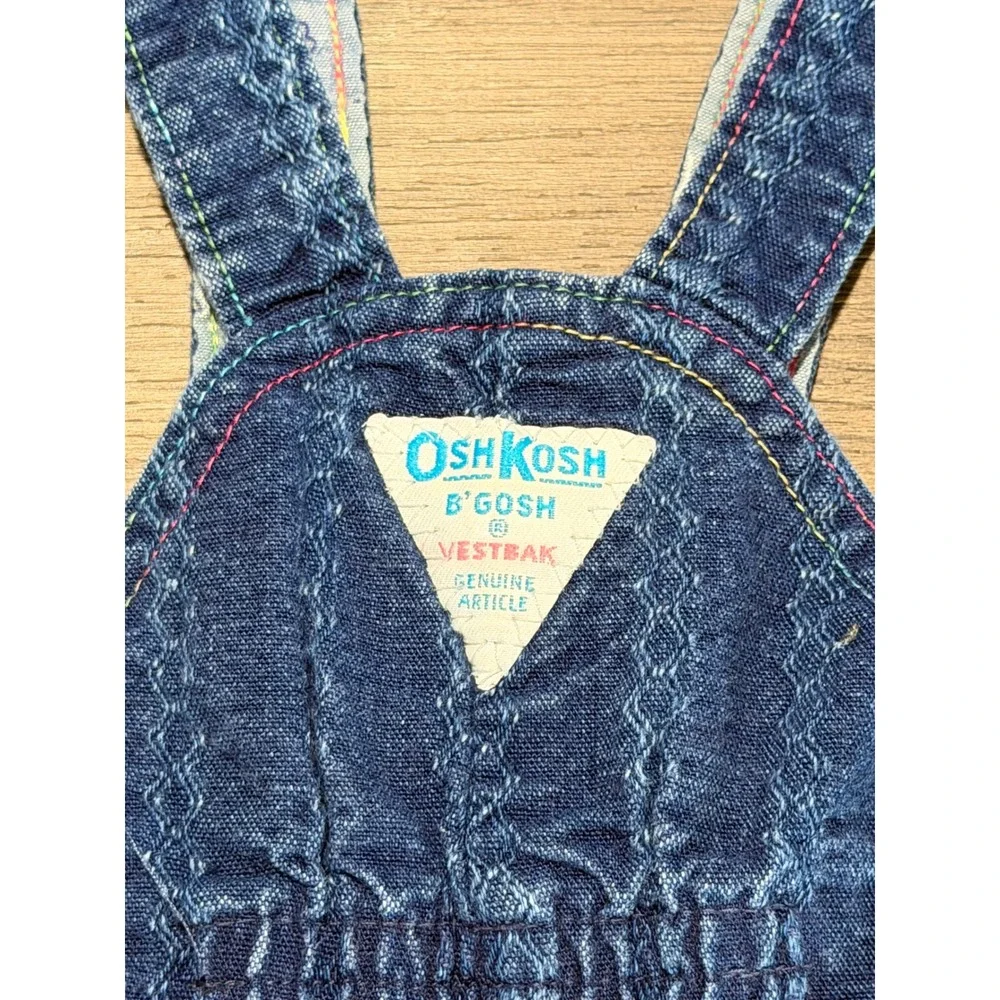 Vintage OshKosh B'Gosh Vestbak Denim Overalls Neon Buttons Rainbow Stitching